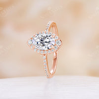Halo Moissanite Engagement Ring Rose Gold Half Eternity Pave Band