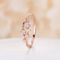 Round Natural White Opal Cluster Engagement Ring Rose Gold