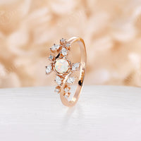 Round White Opal Engagement Ring Leaf Design Rose Gold
