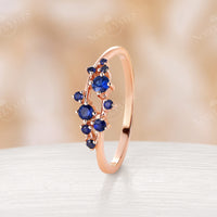 Vintage Round Cut Natural Sapphire Cluster Wedding Band Rose Gold