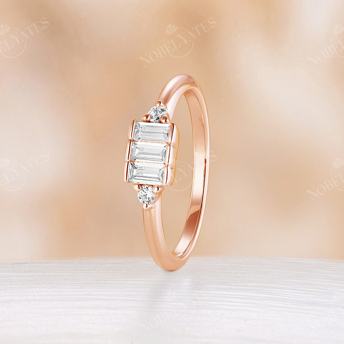 Diamond/Moissanite Baguette Cut Cluster Rose Gold Engagement Ring
