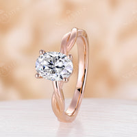 Solitaire Oval Moissanite Twist Engagement Ring Rose Gold