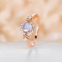 Moonstone Halo Diamond Celestial Engagement ring Rose Gold