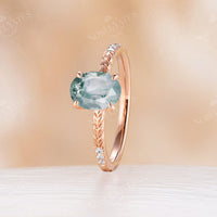 Oval Shape Moss Agate Engagement Ring Yellow Gold Nature Leaf Band