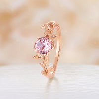 Lab Grown Padparadscha Nature Inspired Solitaire Engagement Ring Rose Gold