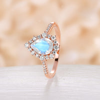 Teardrop Moonstone Vintage Halo Engagement Ring Rose Gold