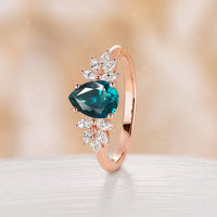 Teal Sapphire & Moissanite Rose Gold Marquise Cluster Engagement Ring