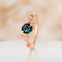 Round Teal Sapphire Engagement Ring Nature Inspired Bypass Solitaire