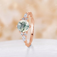 Vintage Round Moss Agate Cluster Engagement Ring Rose Gold