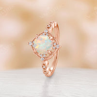 Vintage Round Opal Milgrain Engagement Ring Rose Gold