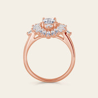 Emerald Cut Moissanite Art Deco Engagement Ring Unique Halo Rose Gold