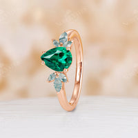 Lab Emerald Marquise Moss Agate Rose Gold Engagement Ring