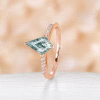 Kite Cut Moss Agate Engagement Ring Diamond Pave Rose Gold