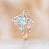 Art deco Oval Moonstone Engagement Ring Rose Gold