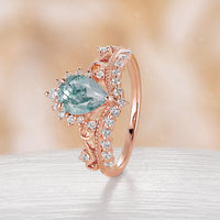 Pear Shape Moss Agate Milgrain Vintage Rose Gold Engagement Ring