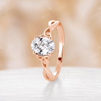 White Topaz Oval Solitaire Celtic Engagement Ring Rose Gold