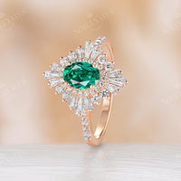 Lab Emerald Rose Gold Engagement Ring Diamond/CZ Halo Rose Gold Band