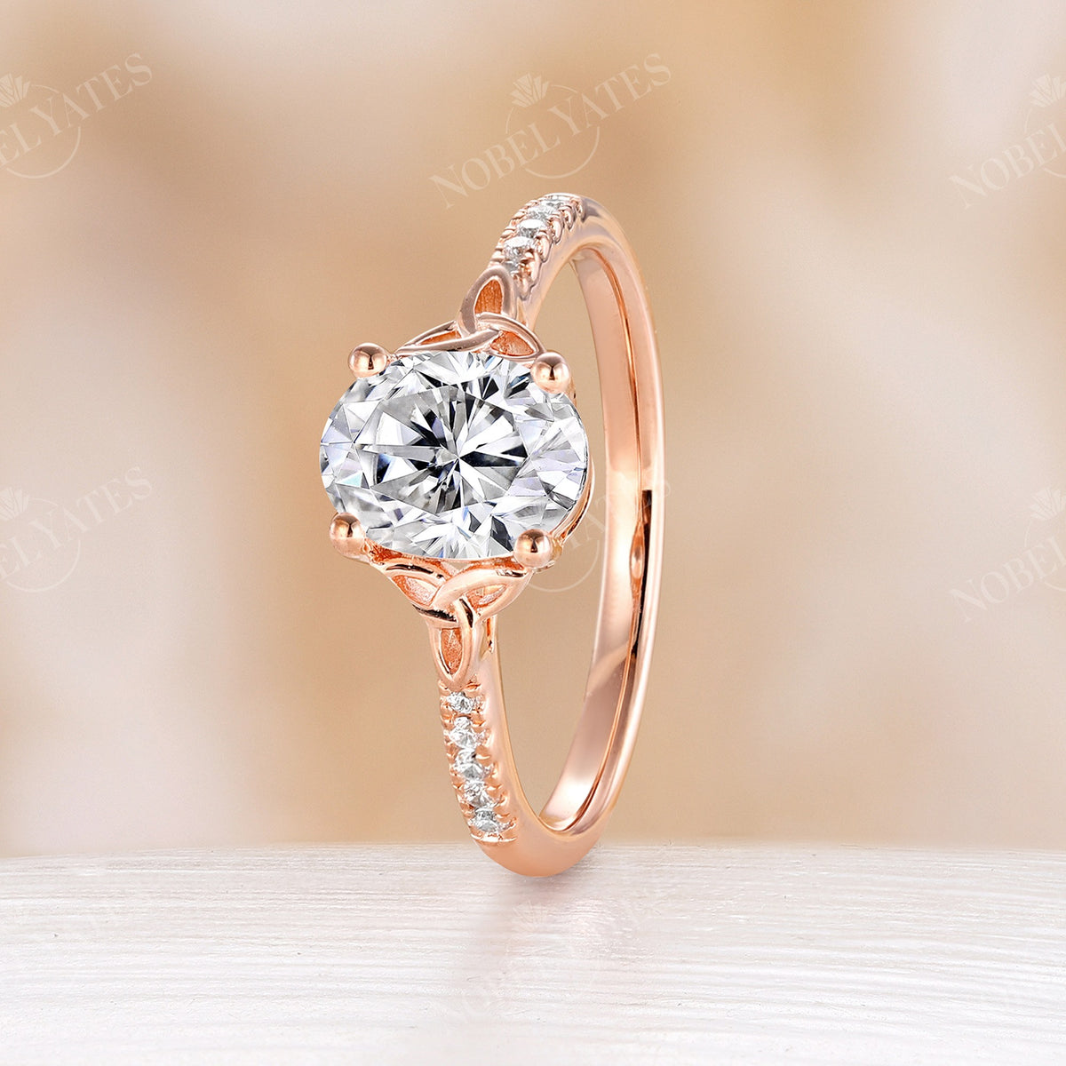 Classic Celtic Oval Cut Moissanite Engagement Ring Rose Gold