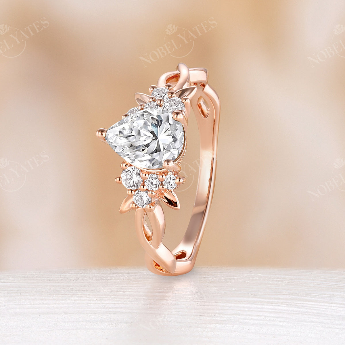 Moissanite Nature Inspired Engagement Ring Twist Rose Gold Band