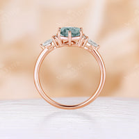 Hexagon Moss Agate Classic Cluster Engagement Ring Rose Gold