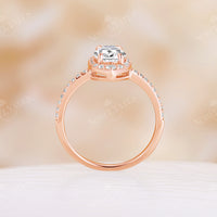 Halo Moissanite Engagement Ring Rose Gold Half Eternity Pave Band