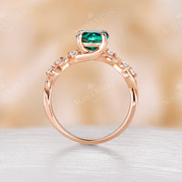 Nature inspired Lab Emerald Engagement Ring Leaf Design Rose Gold