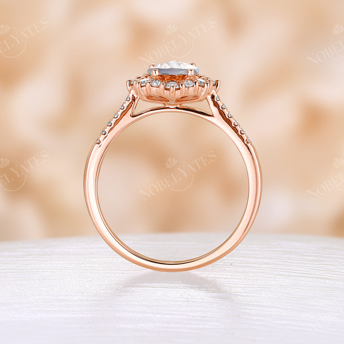 Teardrop Moonstone Vintage Halo Engagement Ring Rose Gold