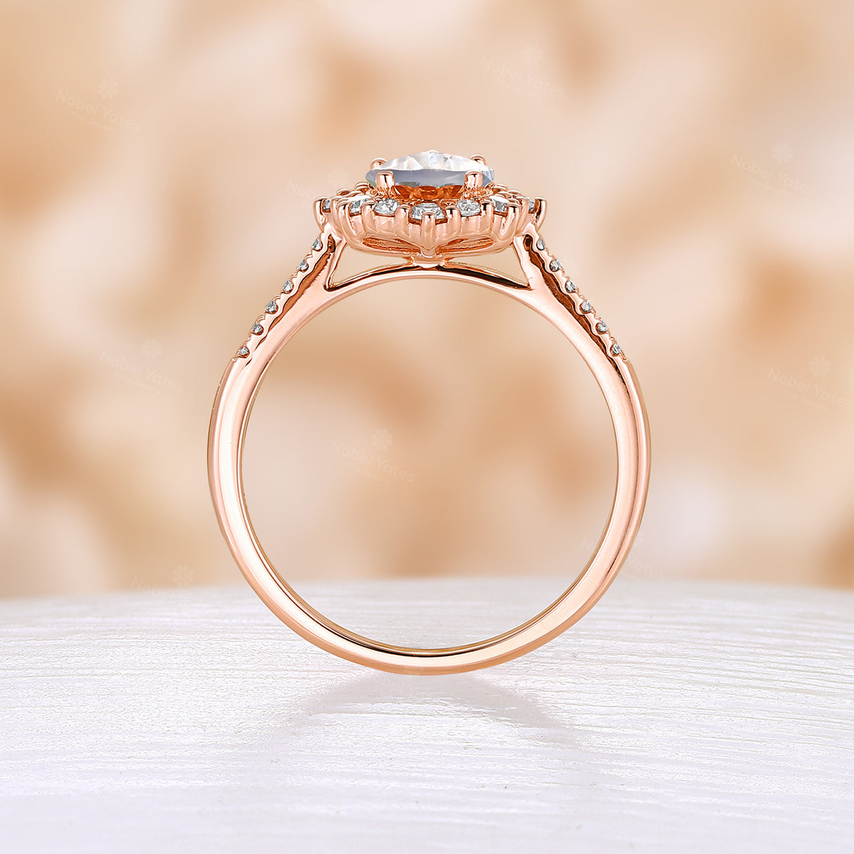 Teardrop Moonstone Vintage Halo Engagement Ring Rose Gold