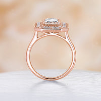 Art Deco Emerald Cut Engagement Baguette Halo Ring