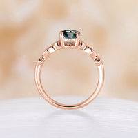 Vintage Oval Teal Sapphire Bridal Set Rose Gold Ring Enhancer Milgrain