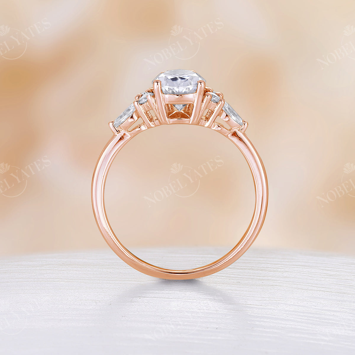 Pear Moissanite Cluster Engagement Ring Rose Gold