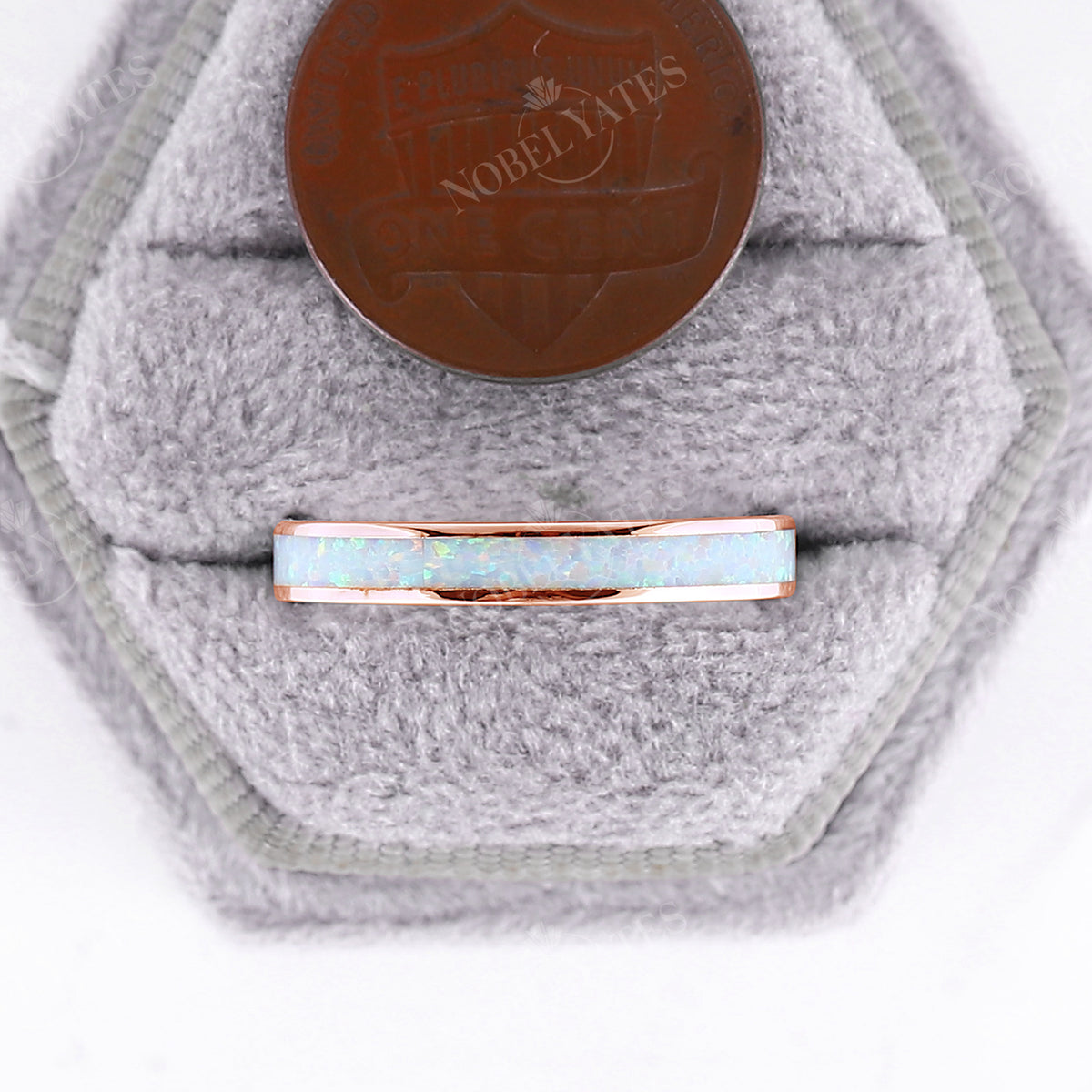 3mm Lab Opal Vintage Full Eternity Wedding Band Rose Gold