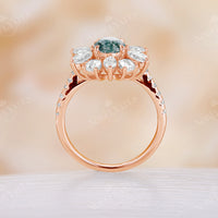 Moss Agate Oval Shape Unique Marquise & Pear Moissanite Halo Ring