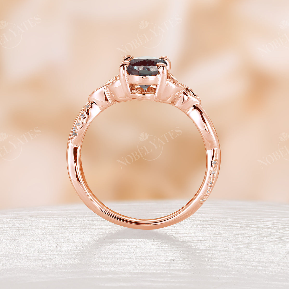 Lab Alexandrite Oval Twist Pave Rose Gold Celtic Engagement Ring