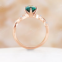 Nature Inspired Branch Band Oval Lab Emerlad Engagement Ring Yellow Gold