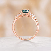 Teal Sapphire & Moissanite Rose Gold Marquise Cluster Engagement Ring