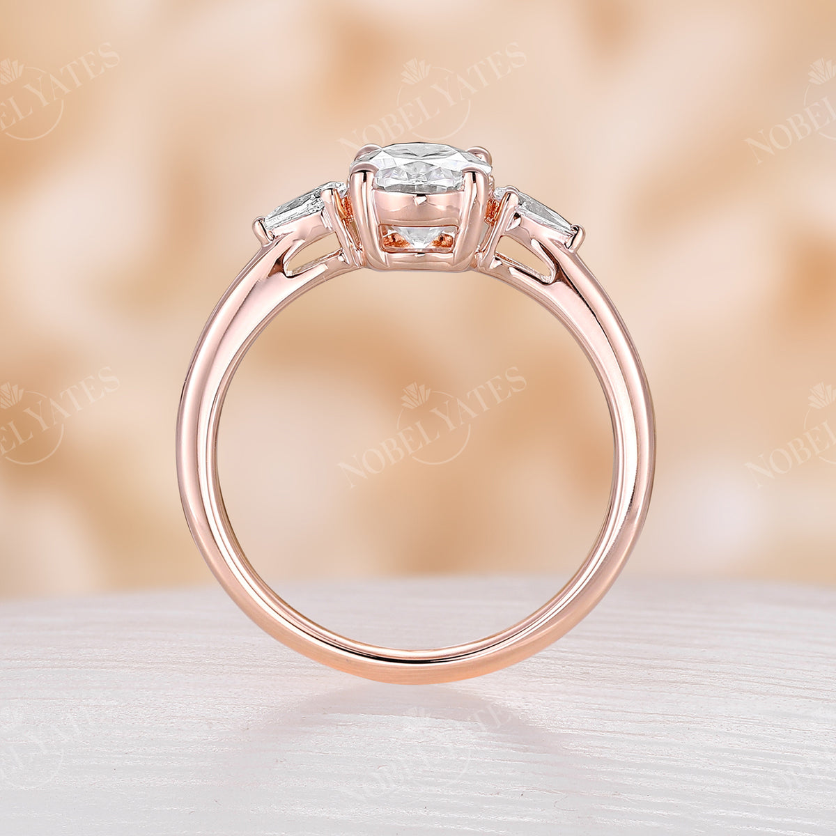 Vintage Oval Moissanite Three Stone Engagement Ring Rose Gold