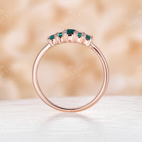 Art Deco Baguette Lab Emerald Rose Gold Five Stone Wedding Band