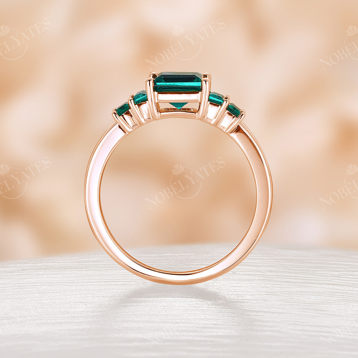 All Emerald Engagement Ring Princess Cut Side Stones RIng