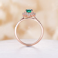 Art Deco Oval Lab Emerald Pave & Cluster Engagement Ring Rose Gold