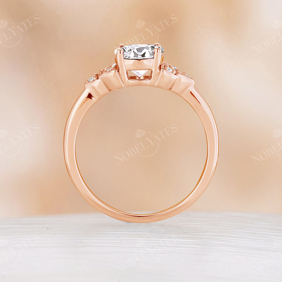 Round Moissanite Celtic Rose Gold Engagement Ring Cluster Diamond Ring