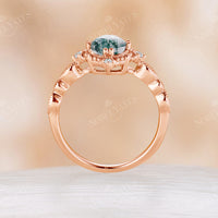 Vintage Moss Agate Oval Shape Rose Gold Engagement Ring Milgrain