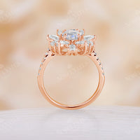 Moissanite Halo Oval Blue Moonstone Rose Gold Engagement Ring