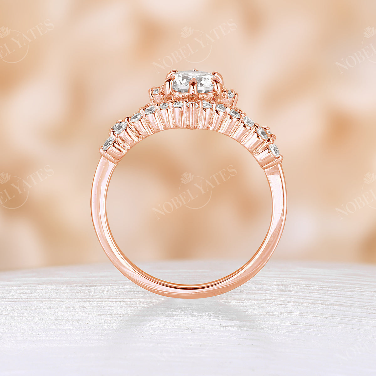 Vintage Round Cut Moissanite Milgrain Engagement Ring Rose Gold