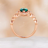 Rose Gold Lab Emerald Vintage Engagement Ring Milgrain Band