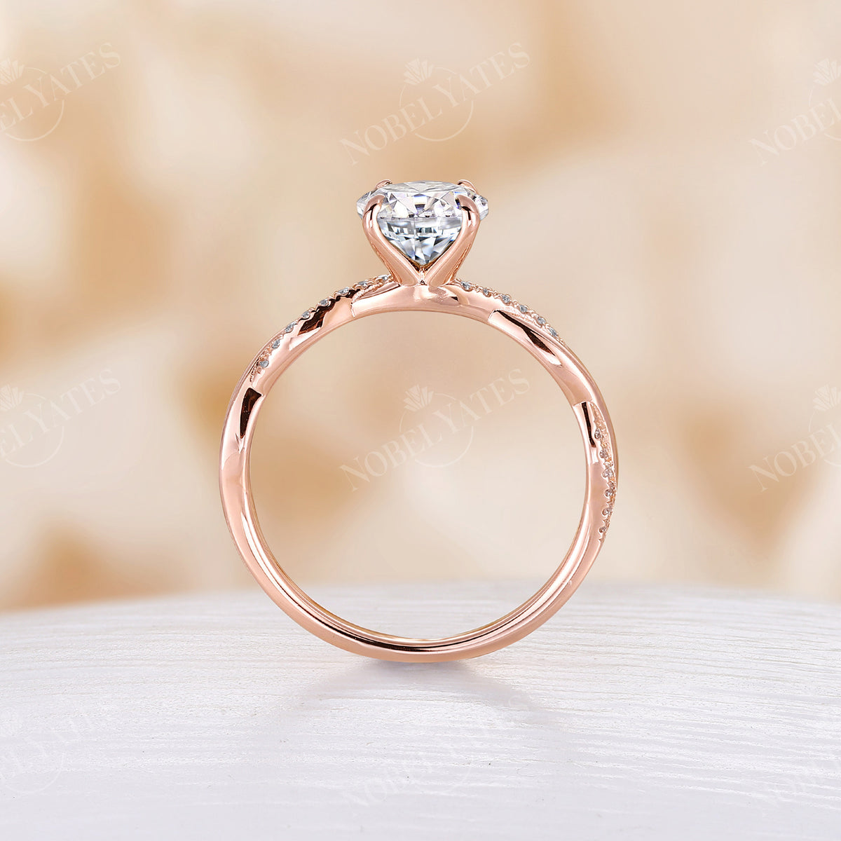 Vintage Round Moissanite Twist Engagement Ring Rose Gold