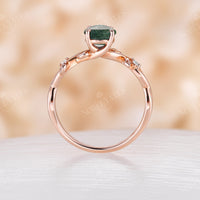 Moss Agate Pear cut Engagement Ring Leaf Design Rose Gold