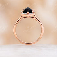 Art Deco Hexagon Rose Cut Black Onyx Claw Prong Set Engagement Ring