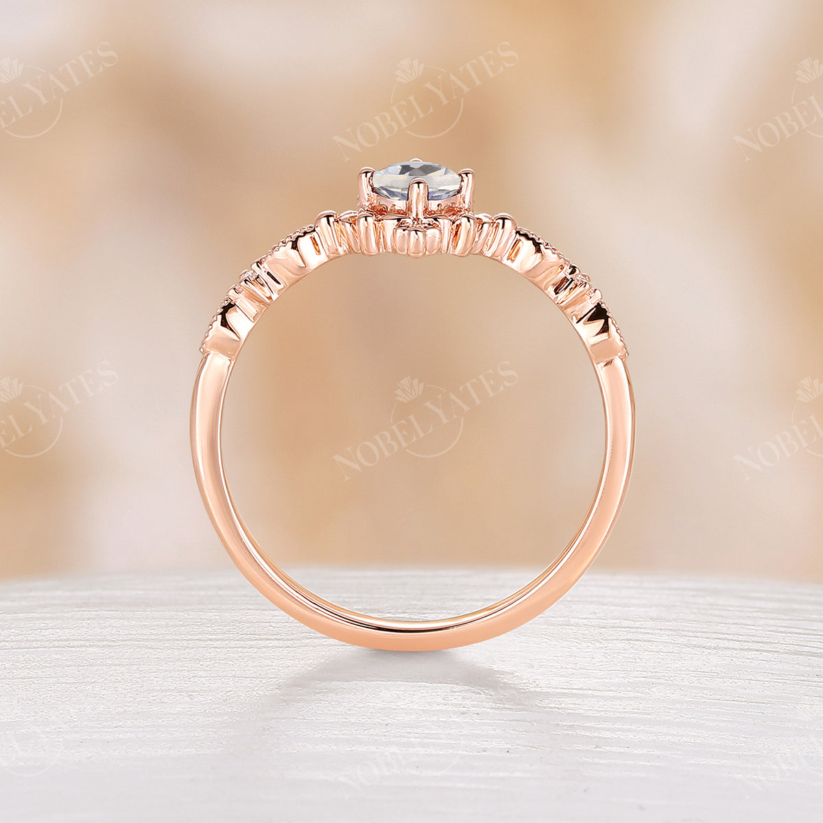 Moonstone & Diamond Milgrain Engagement Ring Rose Gold