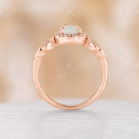 Vintage Pear White Opal Engagement Ring Halo Diamond Rose Gold